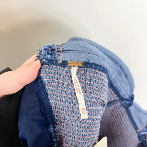 Free People NWT Easy To Love Embroidered Smocked Shift Blue Dress Size XS - Picture 4 of 6